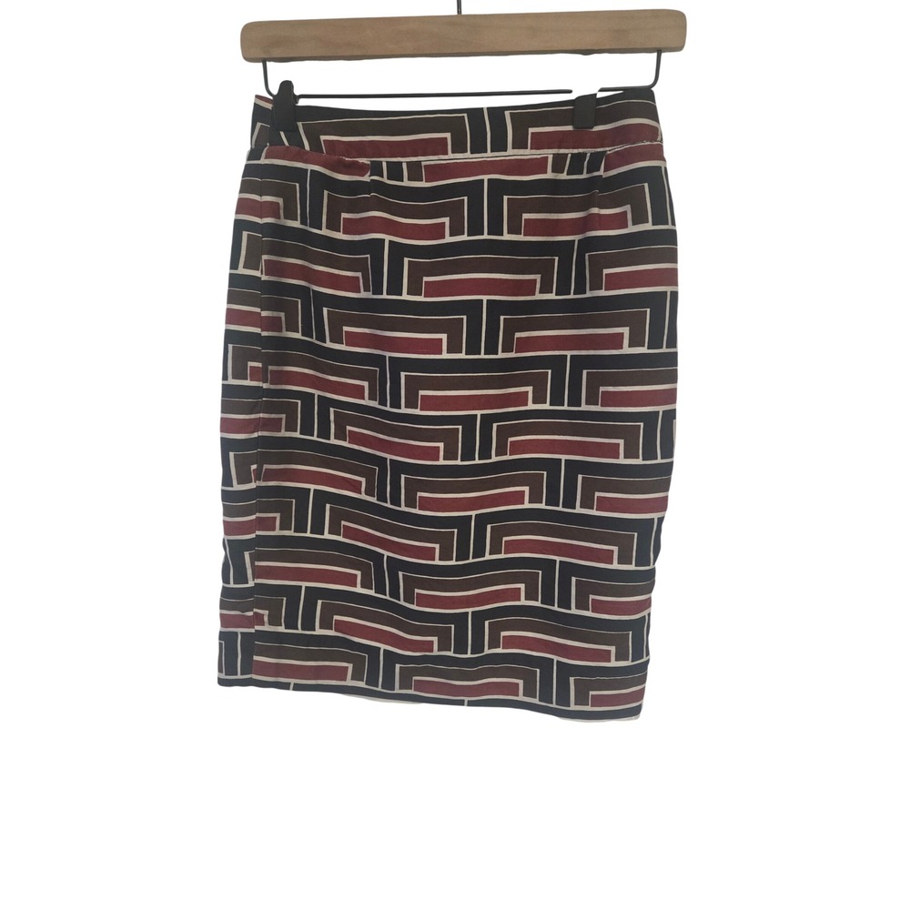 Kate Spade Florence Broadhurst Geometric Maze Pencil Skirt Burgundy Brown 10